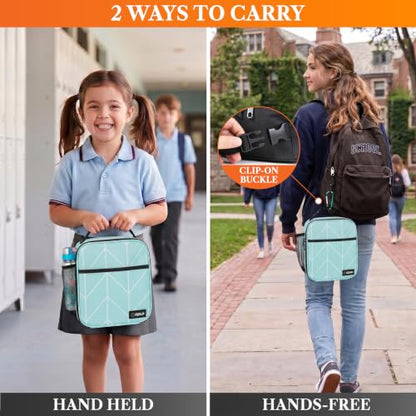 opux Insulated Lunch Bag for Kids Boys Girls, Small Compact Lunch Box with Wide Opening & Mesh Pockets, Reusable Lunch Pail for School, Work, Adults, Men, Women, Teal - color: Teal