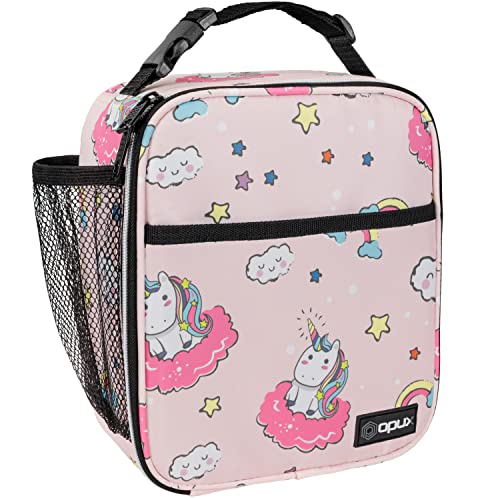 opux Insulated Lunch Bag for Kids Girls, Small Compact Lunch Box with Wide Opening & Mesh Pockets, Reusable Lunch Pail for School, Work, Adults, Women, Pink Unicorn - color: Pink Unicorn