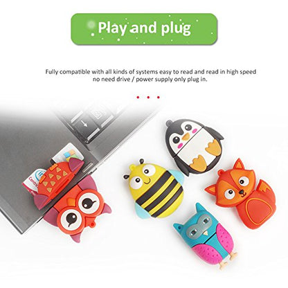 16GB USB Flash Drive Pack of 5 Pcs, BorlterClamp Thumb Drive with Cute Animal Pattern, Gift for Students and Children - color: Cute Animal Pattern 16GB* 5