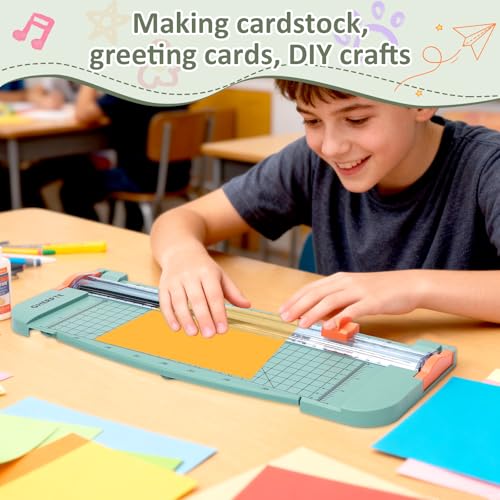 A4 Paper Cutter -12 Inch Paper Trimmer with 2pcs Replacement Blades with Safeguard Side Rulerfor Cut Gift Card,Coupon,Label, Cardstock,Photo - color: Green