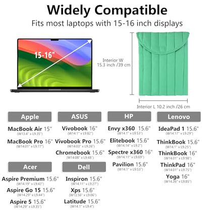 Puffy Laptop Sleeve 15-16 Inch, Soft Laptop Case, Light Green Set | Compatible with 15-16 Inch Macbook Pro/Air, Asus/Dell/Lenovo Laptops, Protective Carrying Bag with Cable Storage Pouch - color: Light Green Set, size: 15/16
