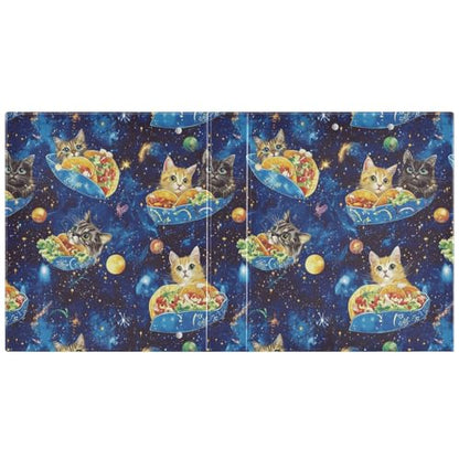 Fustylead Lovely Cats Eating Tacos on Blue Galaxy 3 Ring Binder, D-Rings 1.5" Hardcover Folder, Fits 200 Sheets of A4 Paper, Durable Clipboard & Clean View with Inside Pockets for School Home Office - size: 12.4x10.63x2.36 Inch-1 Pack