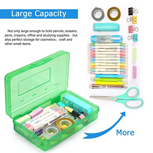 Tamaki 1 Pack Plastic Pencil Box Large Capacity, Green | Clear Boxes with Snap-tight Lid Stackable Design and Stylish Office Supplies Storage Organizer - color: Green