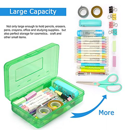 Tamaki 1 Pack Plastic Pencil Box Large Capacity, Green | Clear Boxes with Snap-tight Lid Stackable Design and Stylish Office Supplies Storage Organizer - color: Green