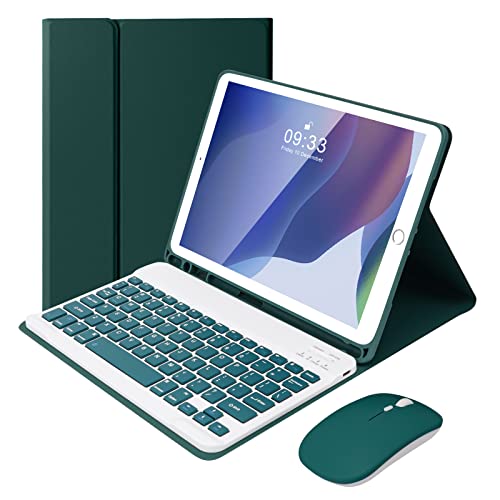 SOPPY Bluetooth Keyboard Case with Mouse for iPad 9th Gen 2021, 8th Gen 2020, 7th Gen 2019 10.2", Air 3 & Pro 10.5", Detachable Wireless Keyboard, Slim Protective Cover, Rechargeable, Dark Green - color: Dark Green, size: 10.2 & 10.5 inch