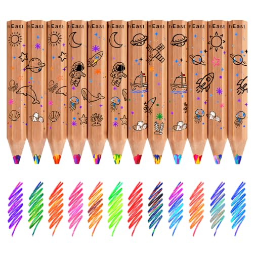 ThEast Toddlers Colored Pencils, 12 Color Pencils for Kids Ages 3-6, Cute Space&Ocean Toddler Crayons Rainbow Pencil with Sharpener, Art Supplies for Children