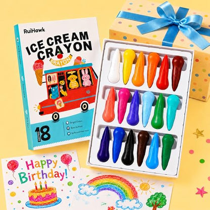 Jumbo Crayons for Toddlers 1-3, 18 Colors Easy-Grip & Unbreakable - Washable, Non-Toxic, Anti-Roll Art Supplies, Perfect First Crayons & Sensory Toy Gift for Ages 1-4