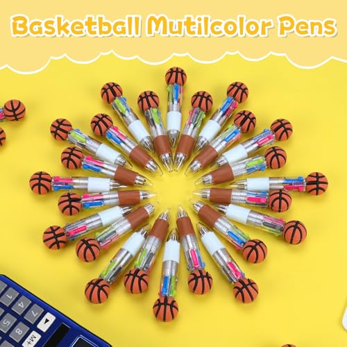 24 Pack Basketball Party Favors, 4-in-1 Multicolor Ballpoint Pens for Kids, Mini Retractable Basketball Pens, Goodie Bag Stuffers, Classroom Prizes, Birthday Gifts - style: Basketball