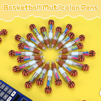 24 Pack Basketball Party Favors, 4-in-1 Multicolor Ballpoint Pens for Kids, Mini Retractable Basketball Pens, Goodie Bag Stuffers, Classroom Prizes, Birthday Gifts - style: Basketball