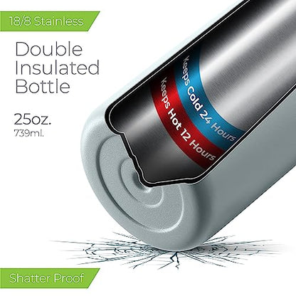SipX™ 25 oz Insulated Water Bottle with 3 Lids – Leakproof Stainless Steel, Triple Insulated – Cold 24 Hours/Hot 12 Hours – Durable Bottle for School, Gym, Travel – Blue - color: Blue, size: 25 Ounces
