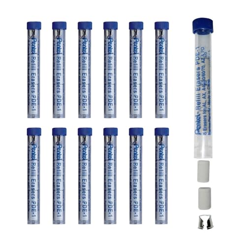 Pentel Refill Eraser for AL, Ax and PD Series Pencils 5 Pcs/Tube, Box of 12 (PDE-1) - size: 60 Pack