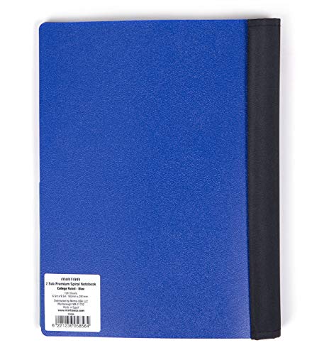 Mintra Office Durable PREMIUM Spiral Notebook, ((Blue, 2 Subject (6in x 9.5in)), Wire, Fabric Covered Coils, No Snags, Removable Adjustable Pocket Dividers, Ruler, Organization, Customizable - color: Blue, size: 2 Subject (6in x 9.5in)