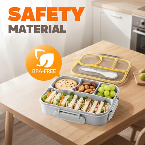 EASYFUN Bento Box Adult, Lunch Box, 4-Compartment Lunch Containers, Drop-Proof, Dishwasher Safe & Made with BPA-Free Materials (Grey) - color: Gray