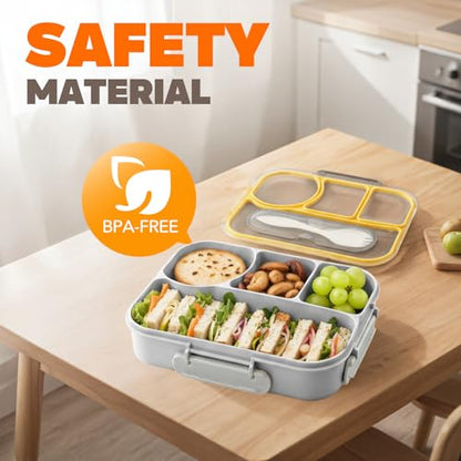 EASYFUN Bento Box Adult, Lunch Box, 4-Compartment Lunch Containers, Drop-Proof, Dishwasher Safe & Made with BPA-Free Materials (Grey) - color: Gray