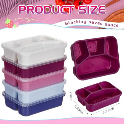 Honeydak 5 Pack Snack Containers 4 Compartment Bento Snack Boxes Reusable Lunchable Containers with Lids Divided Meal Prep Lunch Food Storage Box for School Work Travel(Elderberry,Mixed) - color: Elderberry, style: Mixed
