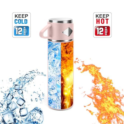 Stainless Steel Thermo 700ml/23.7oz Vacuum Insulated Bottle with Cup for Coffee Hot drink and Cold drink water flask.(Pink,Single) - color: Pink (Single), size: 23.7 Ounces