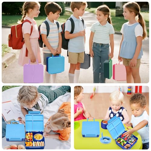 MAXSO Bento Lunch Box Set for Kids with 8 oz Soup Thermo, Leakproof Hot Food Container with 4 Compartments, Insulated Food Jar for Toddler Daycare Boys Girls School - Blue - color: Blue
