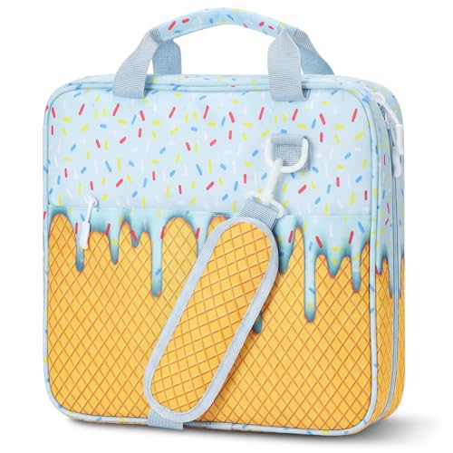 MiniInflat Baseball Drip Ice Cream Zippered Binder Bag with Handle 2-inch 3-Ring O-Ring, 600-sheet Capacity, Includes Zipper Pocket, Multi-Pocket Organizer Binder Sports(Ice Cream,Blue) - color: Blue, style: Ice Cream