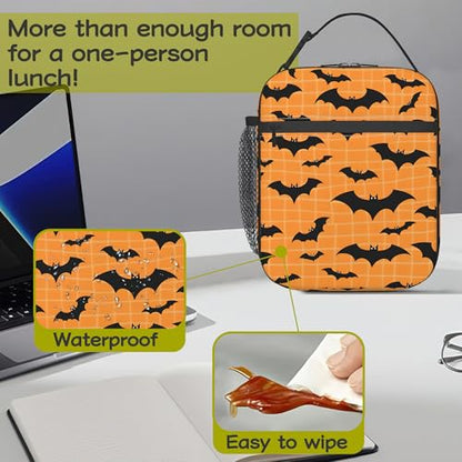Halloween Bat Kids Lunch Bag Insulated Lunch Box Cooler Freezable Meal Prep Bag with Shoulder Strap Waterproof Lunch Container for Boys Girls School Office Picnic - color: Halloween Bat