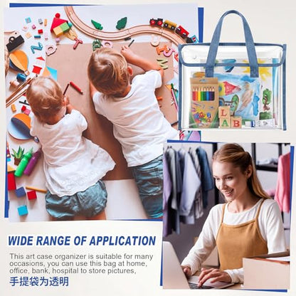1 Pack 12x13.4 Inch Kids Art Portfolio, Expanding File Organizer with 13 Pockets, Art Portfolio for Kids with Handle, Oxford Cloth Edge Transparent Artwork Folder for Children