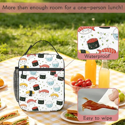 Sushi Lunch Bag for Kids, Insulated School Lunch Tote | Cute reusable lunch bag with large capacity, insulated cooler tote for girls boys school, outdoor activities and snacks - color: Cute Sushi