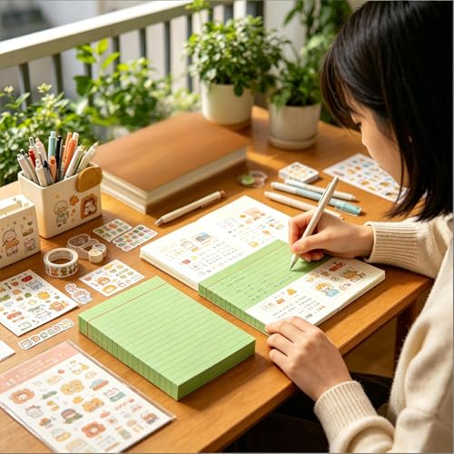 5x7 Green Index Cards - 50 Pcs Large Heavy Duty 250gsm Lined Flashcards - Jumbo Note Cards for Homeschooling, Science Notes & Vocabulary - Thick Ruled Study Cards for College - color: Green - 50 Pack