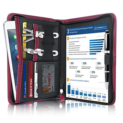 Mini Leather Zippered Padfolio Portfolio Binder 5 x 8 Legal Writing Pad, Professional Business Portfolio for Men & Women, Card Holder, Notepad Clipboard Holder, Red - size: Red-9.5x6.5x1 inch