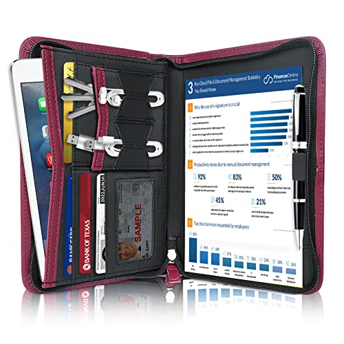 Mini Leather Zippered Padfolio Portfolio Binder 5 x 8 Legal Writing Pad, Professional Business Portfolio for Men & Women, Card Holder, Notepad Clipboard Holder, Red - size: Red-9.5x6.5x1 inch