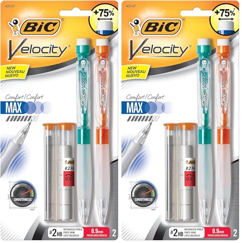 BIC Velocity Max Mechanical Pencil, Thick Point (0.9mm), 2-Count (Pack of 2) - size: 2 Count (Pack of 2), style: Thick Point