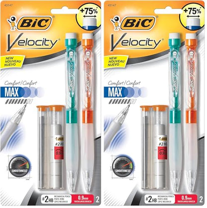 BIC Velocity Max Mechanical Pencil, Thick Point (0.9mm), 2-Count (Pack of 2) - size: 2 Count (Pack of 2), style: Thick Point