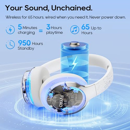 Bluetooth Headphones Over Ear with RGB Light | Foldable Lightweight Wireless Over Ear Headphone Bluetooth 6.0, 65H Playtime, Comfortable Breathable Working Gaming Travel - color: White