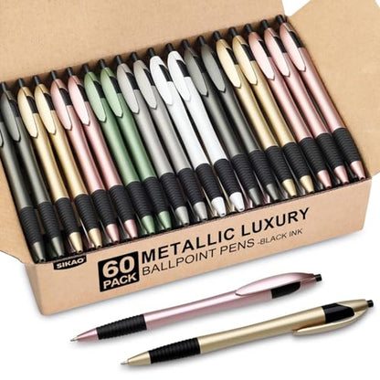 Pens Bulk, 60 Pack Gripped Slimster Ballpoint Pens -Luxe Metallic | Black Ink 1.0mm No Bleed No Skip Smooth Writing, Aesthetic Office Pens for Teacher Student, Front Desk & Corporate Gifting - style: Metallic