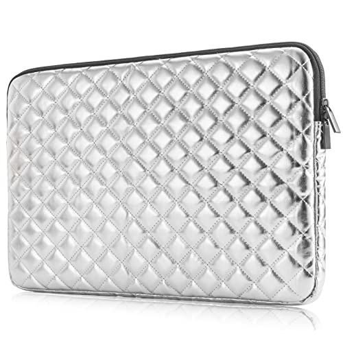 TRIUMPH VISION Puffy Laptop Sleeve Pouch Case Protective Bag Lined Padded | Puffy Laptop Case 15.6 in Quilted Leather Protection Shockproof Cushion Padding Fashion with Pocket Safe Silver - color: Silver Quilted, size: 15.6 Inch