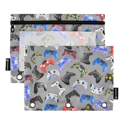 Gamepad Pencil Pouch for 3 Ring Binder, Binder Pencil Pouches with Clear Window Zipper Pencil Case for Office College Supplies, 2PCS (B0313) - color: B0313