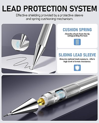 8PCS Metal Mechanical Pencil Set, 0.5mm & 0.7mm, Pack with Storage Case | 480 Leads, 3 Erasers+9 Refills, for School Writing, Sketching, Art Drawing & Professional Drafting - style: 8PCS 0.5 +0.7 mm