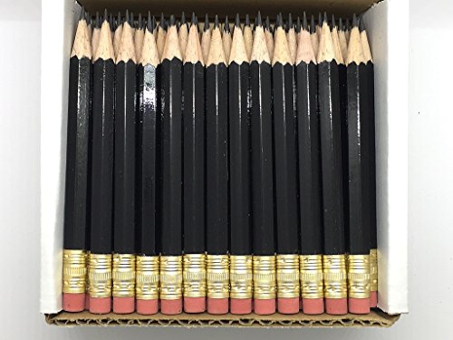Express Pencils Half Pencils with Eraser - Golf, Pew, Short, Mini, Non Toxic, Hexagon, Sharpened, #2 Pencil, Color - Black, Box of 72, (Half Gross) Golf Pocket Pencil TM