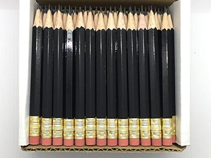 Express Pencils Half Pencils with Eraser - Golf, Pew, Short, Mini, Non Toxic, Hexagon, Sharpened, #2 Pencil, Color - Black, Box of 72, (Half Gross) Golf Pocket Pencil TM