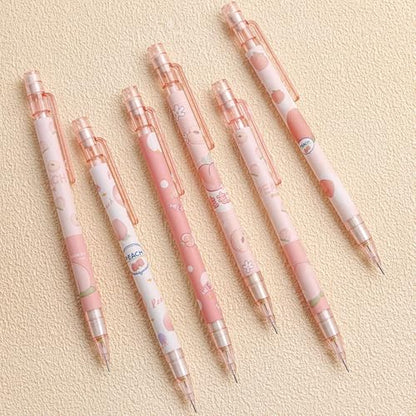 Cute Peach Mechanical Pencil Set Includes 0.5mm and 0.7mm Pencils with Lead Refills and Erasers, Pink Kawaii Mechanical Pencil for Women Girl Men Boy Office School Supplies (Peach) - color: Peach