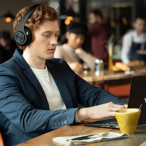 2022 Wireless Bluetooth Headphones,Colorful LED Lights Comfort Over Ear Foldable Headset with Built-in Microphone,FM,SD Card Slot,Wired for School/Tablet Computer/PC/TV/Cellphones/Travel - color: Black