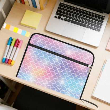 WEBEEDY 13 Pockets Expanding File Folder with Labels and Zipper, Portable Accordion File Organizer Paperwork Folder for Documents A4 Paper Receipt Travel Office, Back to School (Mermaid Scales)