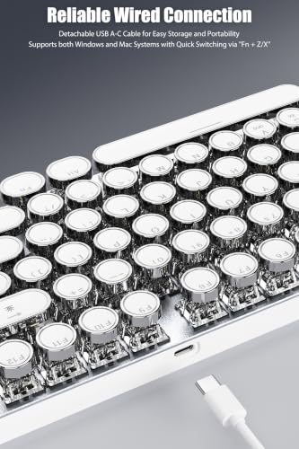 Typewriter Keyboard, Wired Mechanical, 104-Key, Silver White | Hot Swappable, Volume Knob, White Backlight, Linear Switches, Aluminum Panel, Full Size Layout, 26-Key Rollover