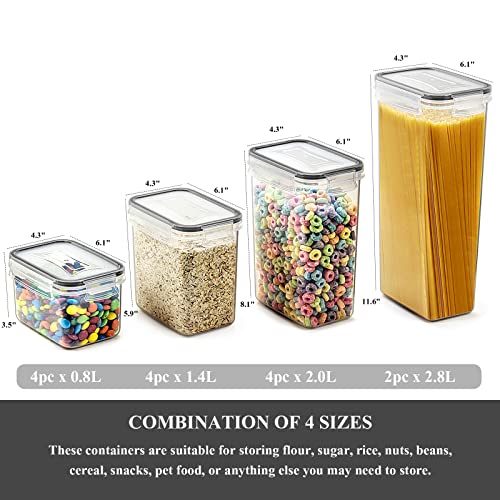 Wildone Airtight Food Storage Containers with Lids, 14PC Plastic Kitchen Storage Containers for Pantry Organization and Storage, Cereal, Flour and Sugar Containers, Include 20 Labels & Pen | For Spaghetti, Pasta, Dry Food, Flour, Sugar, Plastic Canisters