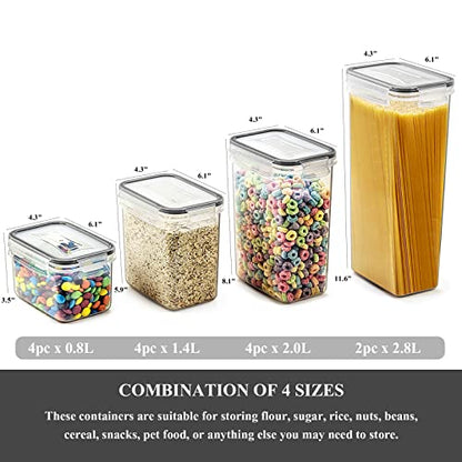 Wildone Airtight Food Storage Containers with Lids, 14PC Plastic Kitchen Storage Containers for Pantry Organization and Storage, Cereal, Flour and Sugar Containers, Include 20 Labels & Pen | For Spaghetti, Pasta, Dry Food, Flour, Sugar, Plastic Canisters
