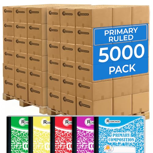 Rosmonde 5000 Pack Primary Ruled Composition Notebooks Bulk, Color Marble | Pallet of Composition Notebooks, 100 Sheets (200 Pages), 9-3/4 x 7-1/2, Bulk Notebooks for Grades K-2, 4-7 Days Transit - size: 5000 Pack | District Pallet