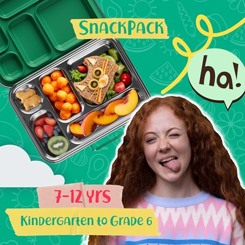 AOHEA Stainless Steel Bento Box Kids, Kids Metal Bento Lunch Box BPA Free Lunch Box Containers 304 Stainless Steel Bento Box for School and Office(Green) - color: Green-05