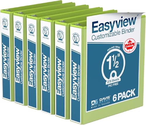 Easyview Premium 3-Ring Binders with Clear-View Covers and Round Rings, Binders for School or Office, 1.5 Inch, Pack of 6, Lime Green - color: Lime Green, size: 1.5 Inch, style: Pack of 6