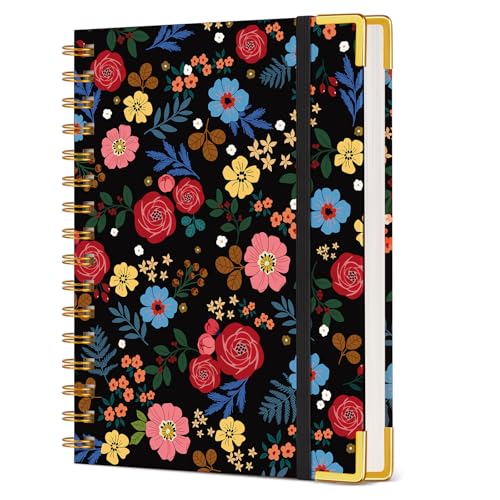 Cute Spiral Notebook Journal for Women, 160 Pages Lined Notebooks 5.75” x 8.38”, A5 Hardcover Spiral Journals with 100 GSM Thick Paper, College Ruled Notebook for Writing Work School, Rose Floral - color: Rose Flora, size: A5
