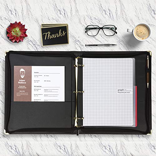 Samsill Classic Collection Leather Binder, Zippered, Executive Presentation Portfolio, 1.5 Inch (Holds 325 Sheets), Brass Round Ring, Black - color: Black, size: 1.5 Inch, style: Zipper