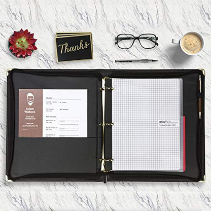 Samsill Classic Collection Leather Binder, Zippered, Executive Presentation Portfolio, 1.5 Inch (Holds 325 Sheets), Brass Round Ring, Black - color: Black, size: 1.5 Inch, style: Zipper