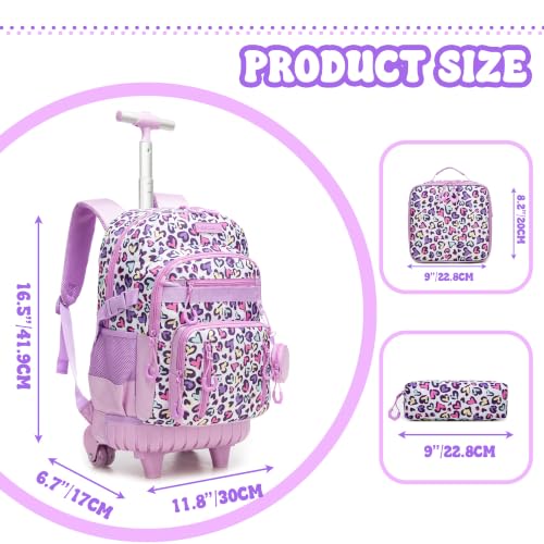 Meetbelify Rolling Backpack for Girls Boys Backpacks with Wheels Kids Carry on Luggage for Girls Boys - color: Purple Love